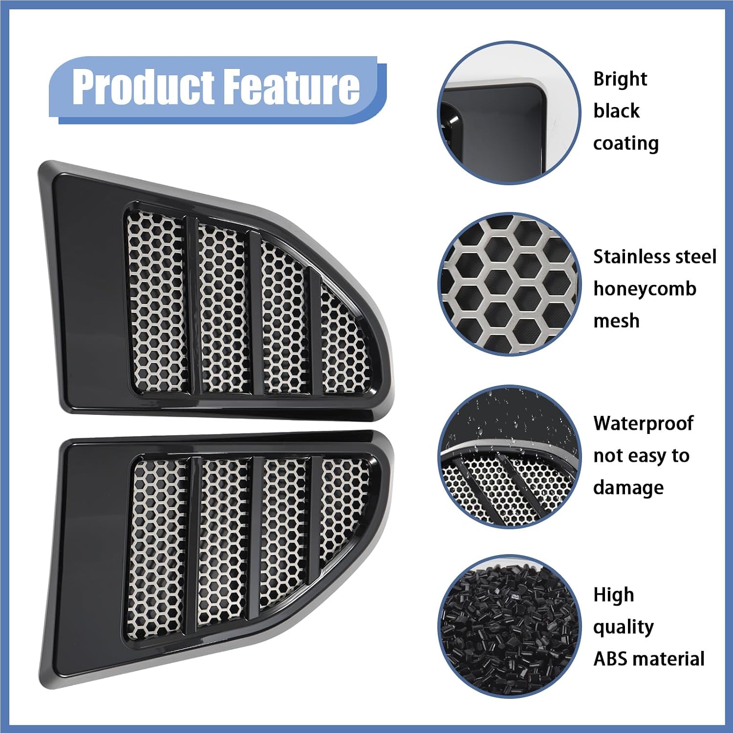 Hood Vent Trim Cover Compatible with Ford Bronco 2/4 2026 2025 2024 2023 2022 2021 Gloss Black Air Vent Outlet Grille Cover Trim(Not for Bronco Sport Not for Raptor)