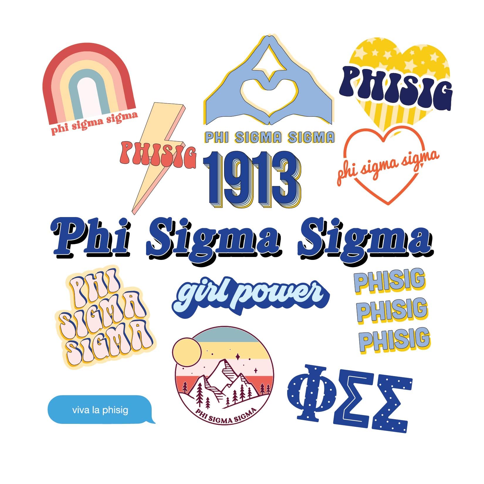 Pegatinas de Phi Sigma Sigma con diseño de niña para decoración y manualidades