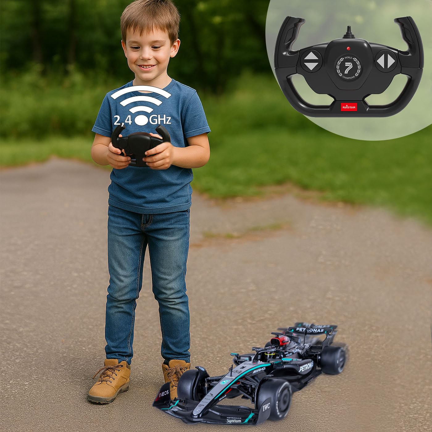JAMARA 402250 Mercedes-AMG F1 W15 E Performance 1:12 2,4 GHz – Coche teledirigido RC Car, Coche de Juguete para niños con Mando a Distancia, Modelo de Coche, Idea de Regalo para niños
