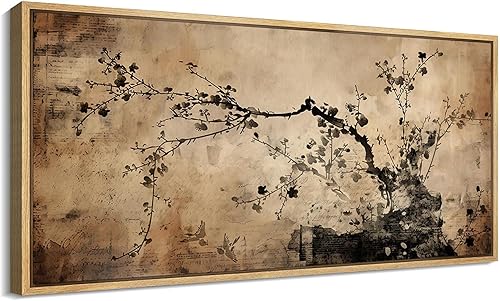 Miniatura 81 de MUDECOR Lienzo enmarcado extra grande para pared, tonos neutros suaves, naturaleza, vida silvestre, antiguo, retro, bellas ilustraciones,