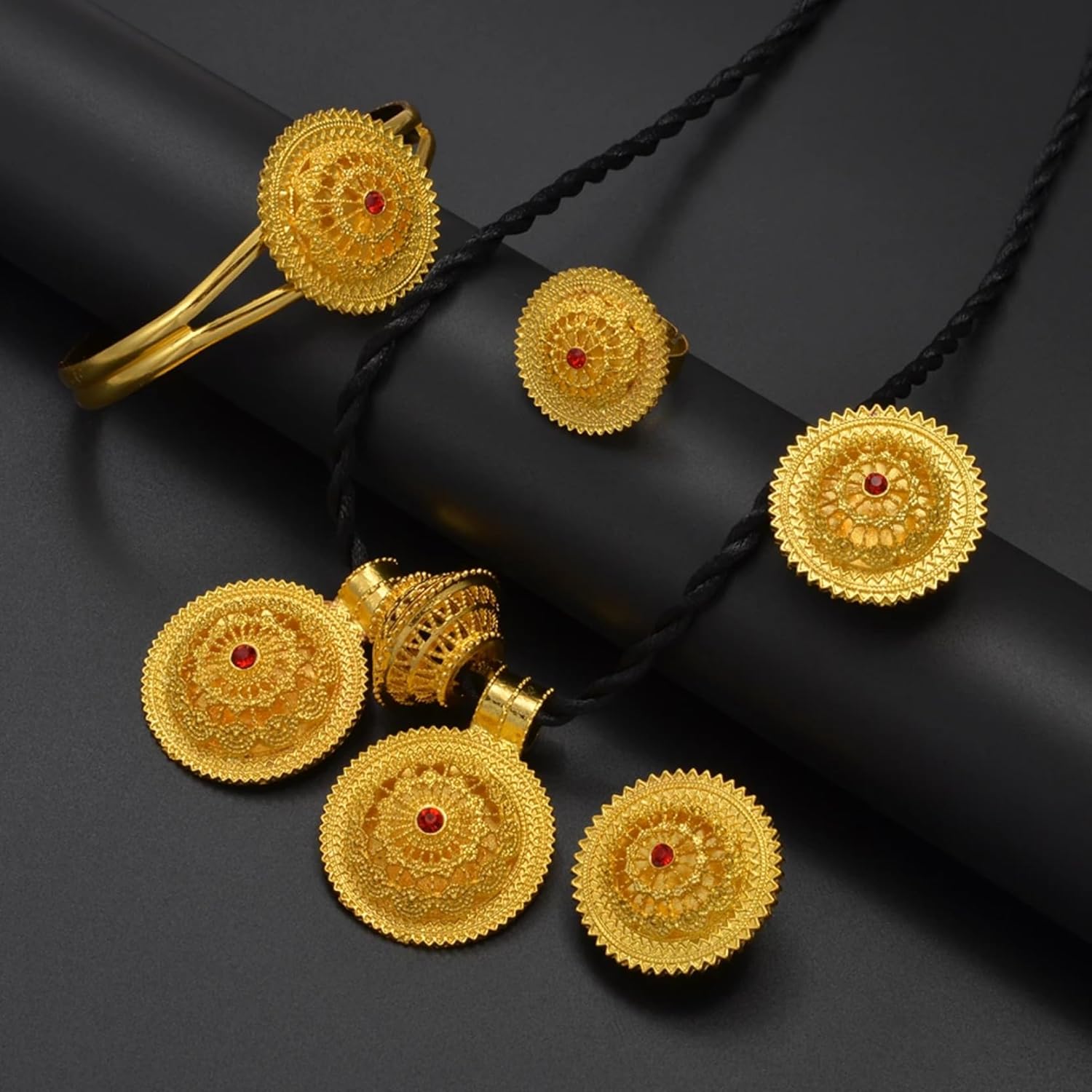 Ethiopian Gold Color Jewelry Set for Necklace, Earrings, Bracelet, Ring - Eritrean Traditional Wedding, Ethiopian Jewelry for Women