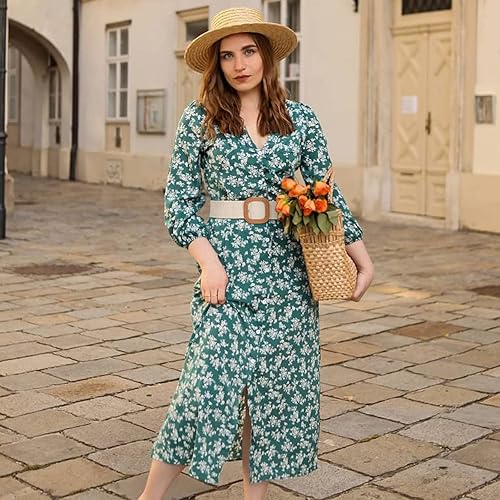 Miniatura 3 de VONMELLI Paquete de 4 cinturones de cintura elásticos tejidos con pajilla, estilo bohemio, para mujer