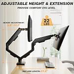 Dual Monitor Stand - Mont à deux bras réglable pour écrans 17-35 pouces, ergonomique VESA Monter avec une pince C / Base Grommet, Chaque bras tient jusqu'à 22lbs, noir