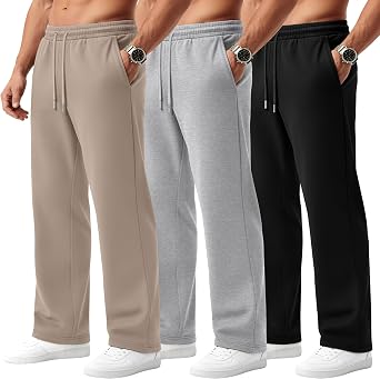 Evervibe 3 Pack Mens Big and Tall Sweatpants | Lightweight, Open Bottom Pants, Baggy, Plus Size, Elastic Drawstring Waist, with Pockets, Athletic, Workout, Joggers, Lounge