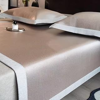 Juego de colchonetas refrescantes para dormir de ratán de seda de hielo para cama individual, doble, con funda de almohada, sábana transpirable, color marrón, 120 x 200 cm