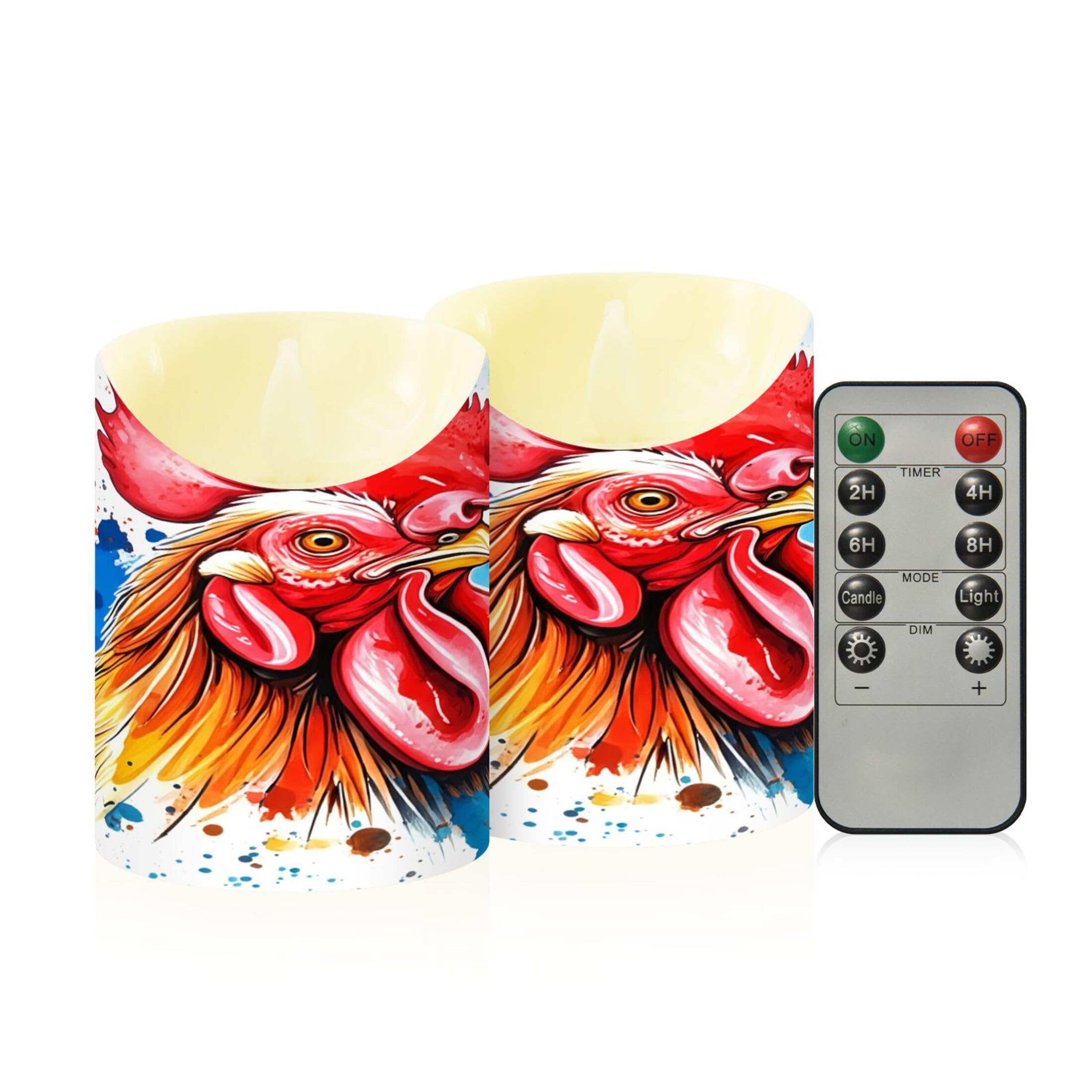 Kutsu Rooster Flameless Candles Set of 2, Battery Operated LED Flickering Candles with Remote and Timer, Plastic Pillar Candles for Home Wedding Decor