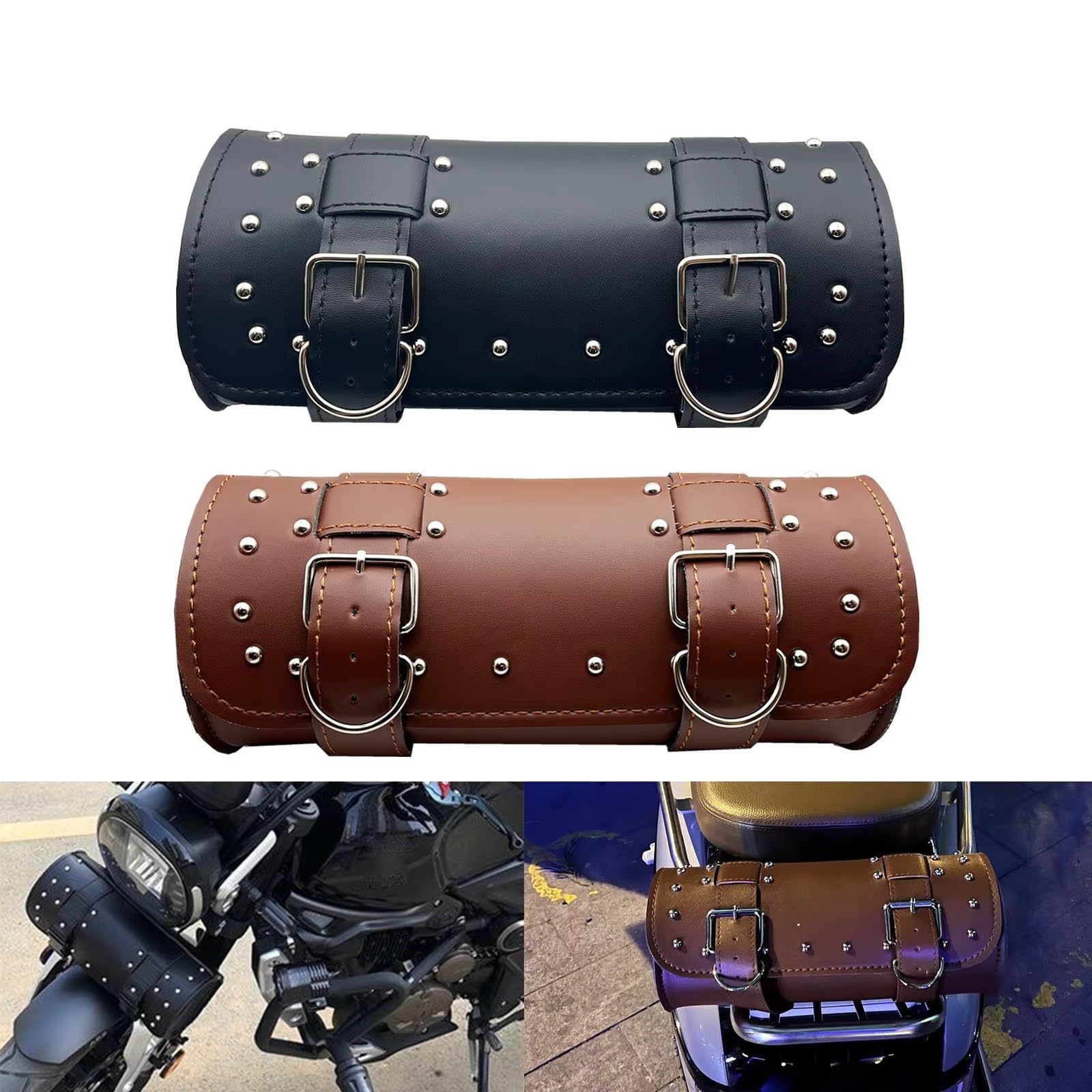 Compatibile Con Ducati 1 Pz Borsa Per Attrezzi Per Moto PU Forcella Anteriore Manubrio Per Accessori Stoccaggio Roll Tail Sostituzione Sacche Moto(Brown)