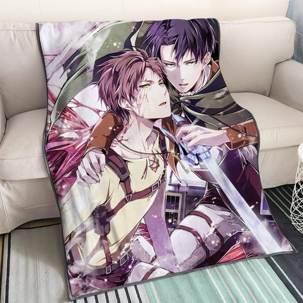 QTRT Attack On Titan-Eren Jaeger And Levi · Ackerman 3D Printed Blanket  Cartoon Anime Characters Soft Plush Flannel Blanket Quilt Anime Fans Otaku  Gift Bedding (Color : Flannel, Size : 150x200cm) :