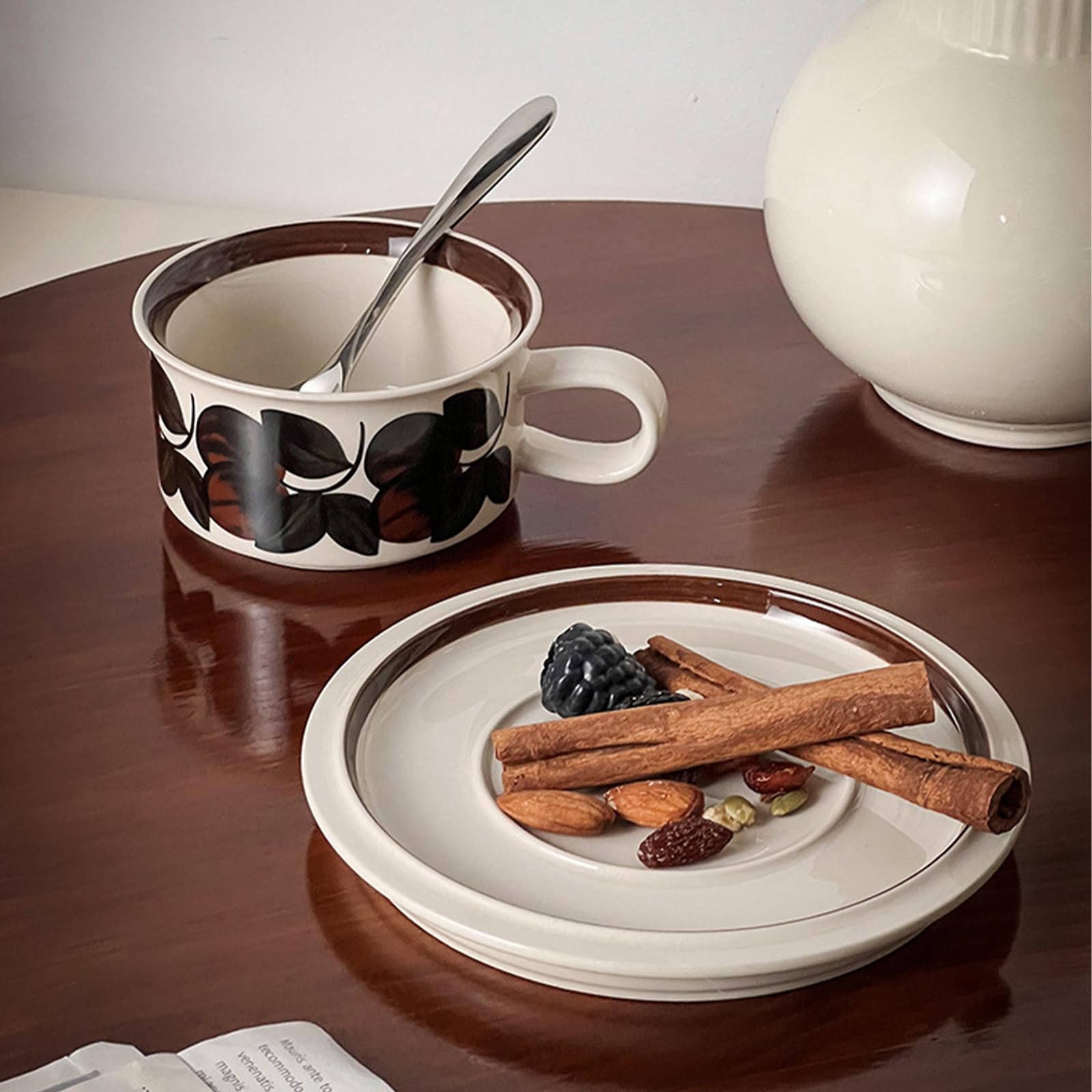 Soulnioi Ceramic Coffee Mug, Retro Floral Cappuccino Cup and Saucer Set - Image 4