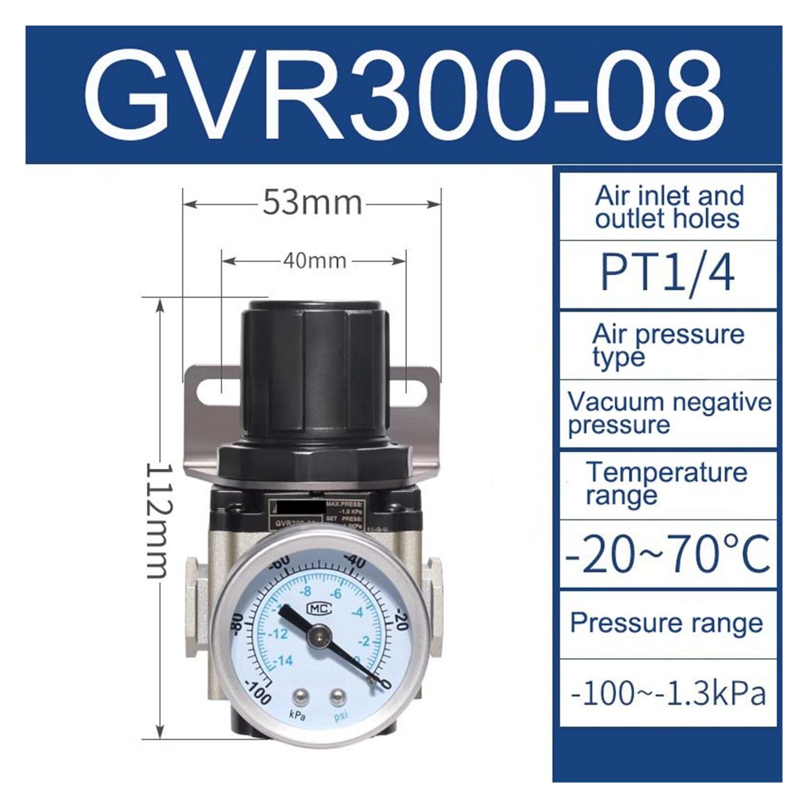 Válvula reguladora de presión neumática de vacío GVR20006 GVR20008 GVR30008 GVR30010 Válvula de control de presión negativa(GVR300 08)