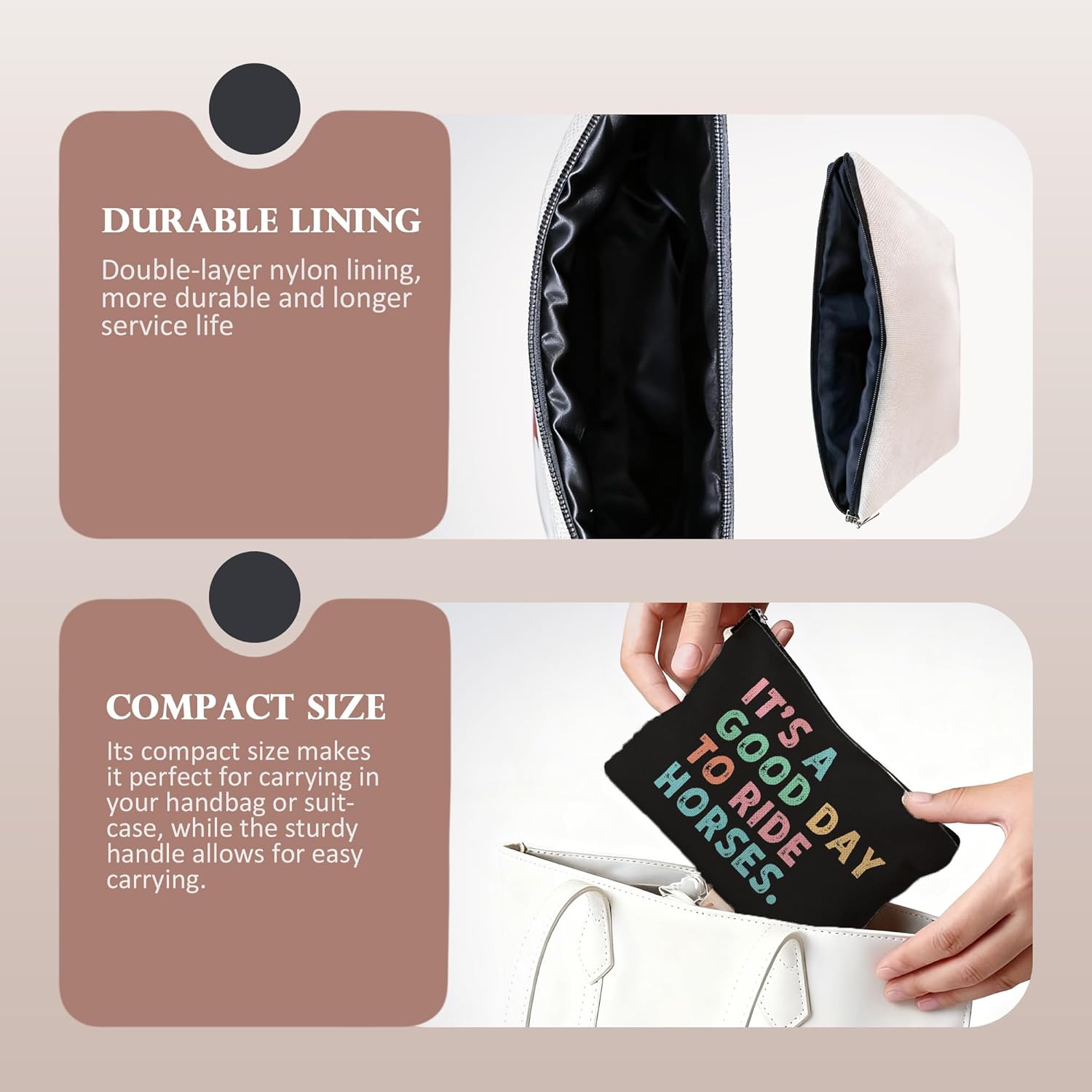 Retro Boho Horse Makeup Bag, Horse Lover Gifts for Women Cosmetic Bags, It's a Good Day to Ride Horses Makeup Zipper Pouch - Image 6