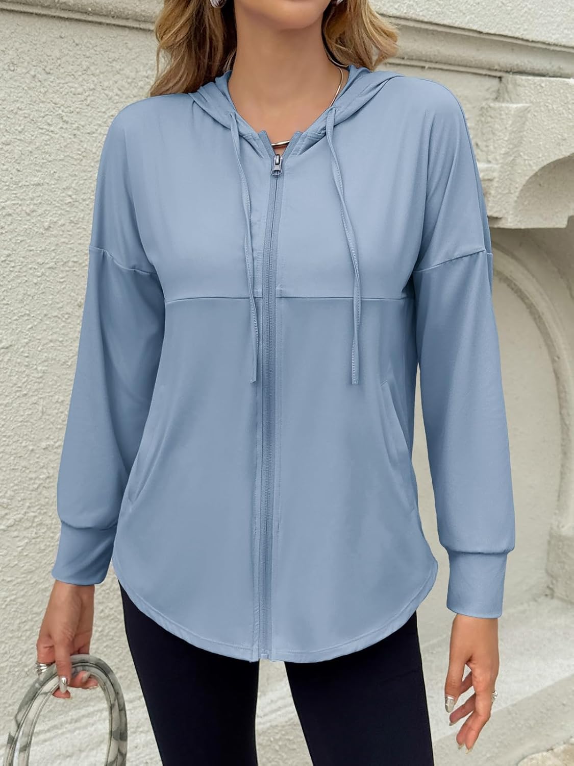 Fisoew Womens Athletic Jacket Hoodie Zip Up Cropped Lightweight Jackets UPF 50+ Sun Protection Long Sleeve Workout Shirt - Image 2