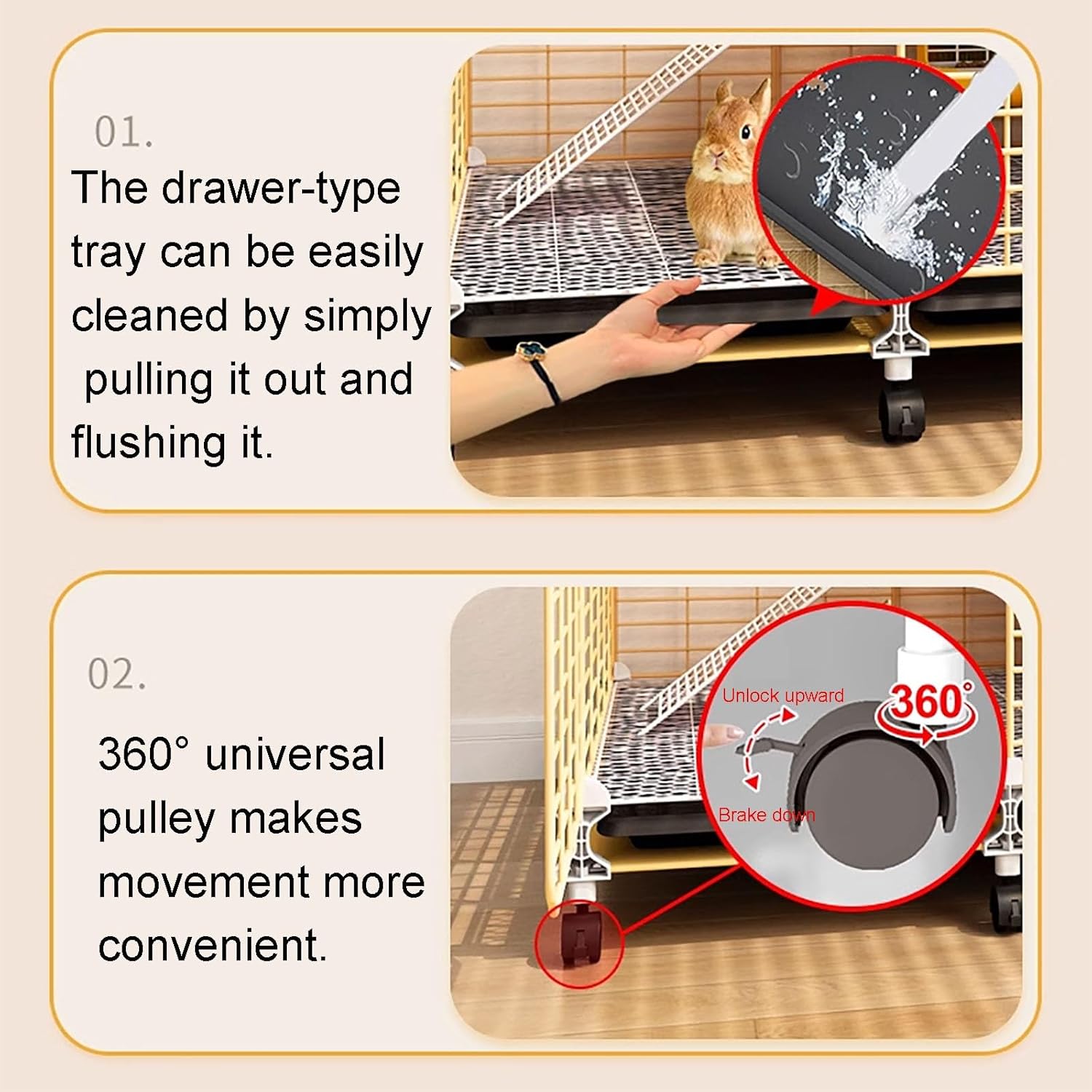 Small Animal Cage, Large Hamster Cage with 360° Universal Wheels, Metal and PP Material, Guinea Pig Cage Wire Mesh Villa,(105 * 35 * 39cm)