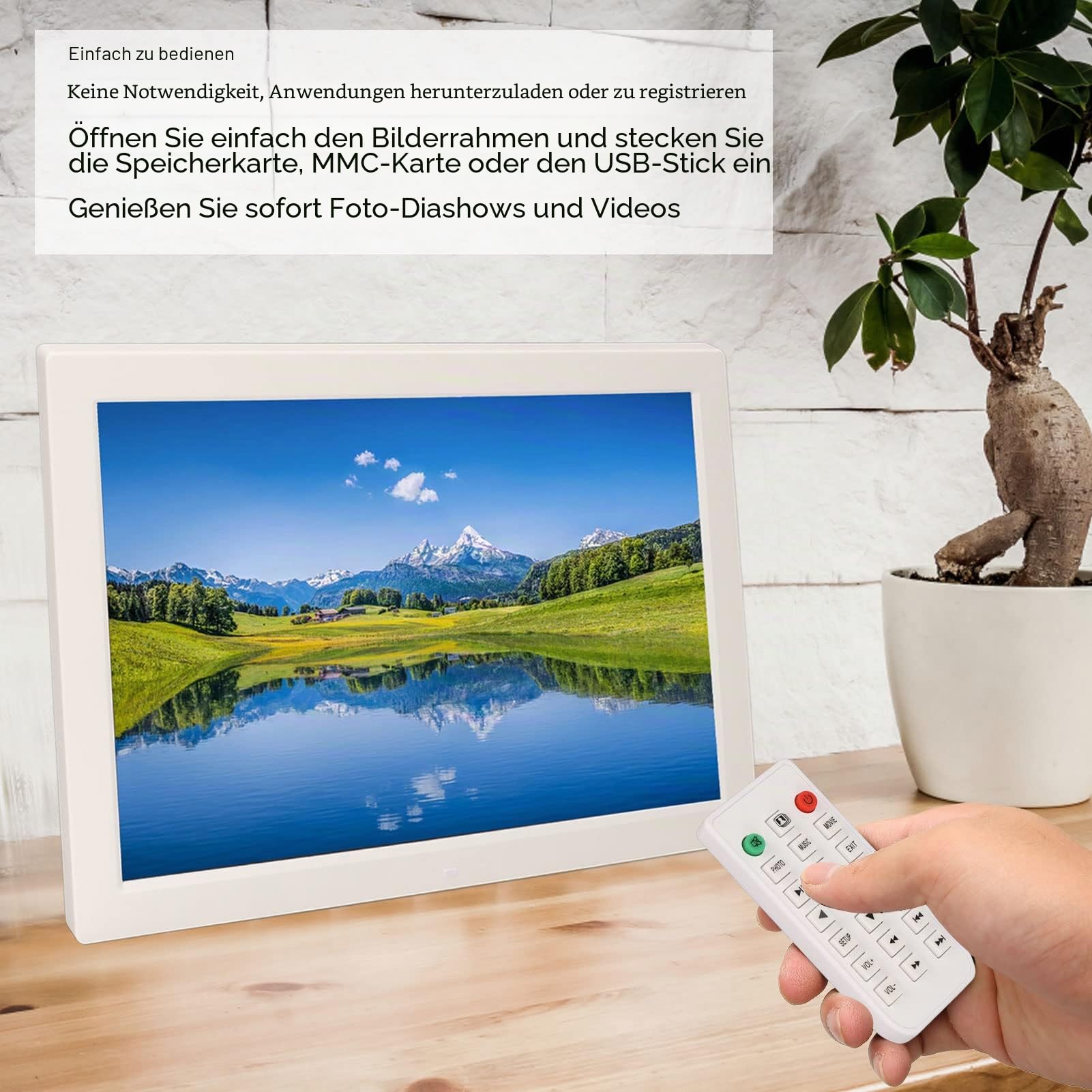 17 Zoll Digitaler Bilderrahmen mit Fernbedienung, 1440 X 900 16:10 IPS Elektronischer Video Bilderrahmen, Unterstützt USB/MMC/TF, für Freunde, Familie, Keine WiFi