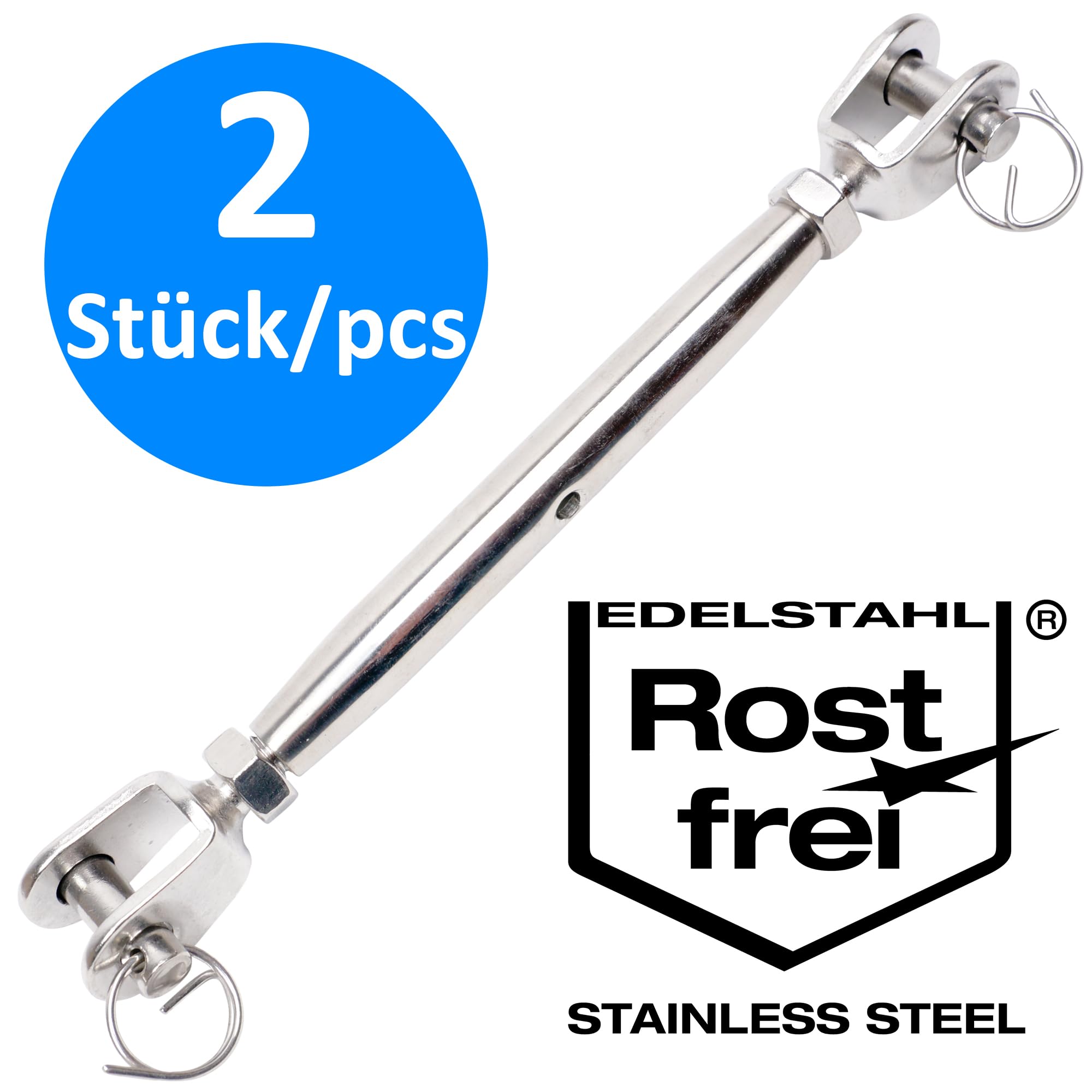 Toldoro 2x M16 Wantenspanner Edelstahl rostfrei V4A / Sonnensegel Spanner, Spannschloss, Seilspanner, Drahtspanner Gabel als Sonnensegel Zubehör/geschlossene Form