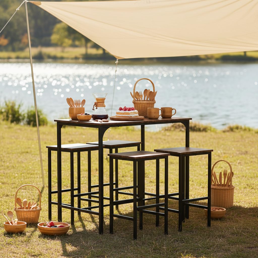 buybyroom Juego de mesa de comedor con 4 sillas y juego de mesa de bar – Diseño de llama dinámica, 100 x 60 x 90 cm