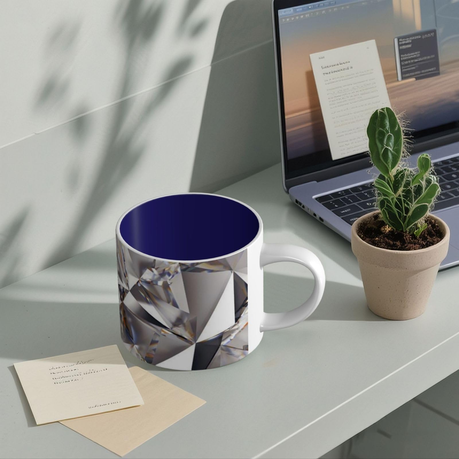 Brokat Abstrakcyjny Diament Kryształ Wzór Drukowane Duża Pojemność Ceramiczne Kubki Filiżanka Do Kawy