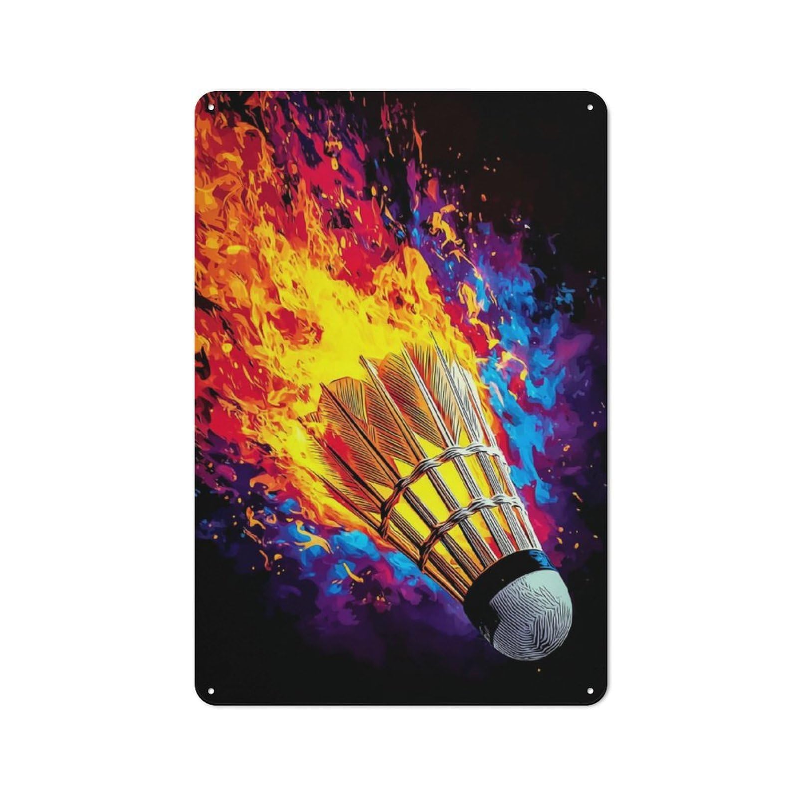 Junmoney Flaming Shuttlecock Artwork -3 Metal Wall Sign 30X20cm Featuring For Café Or Restaurant, A Decorative Metal Sign For Cafés And Restaurants