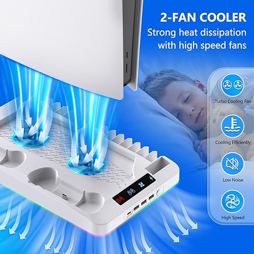 Miniatura 6 de Soporte de refrigeración para consola Playstation 5estación de enfriamiento de edición digital para accesorios PS5 con cargador de controlador, 4