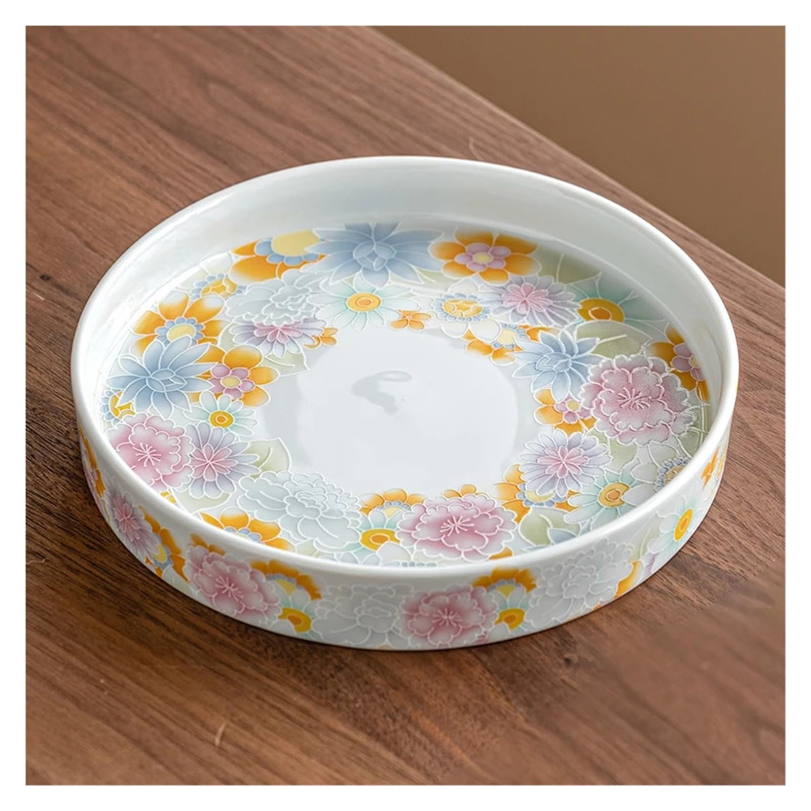 Vassoio per profumi Vassoio rotondo in ceramica antica smaltato con mille fiori e bolle secche, elegante for la casa, for il tè