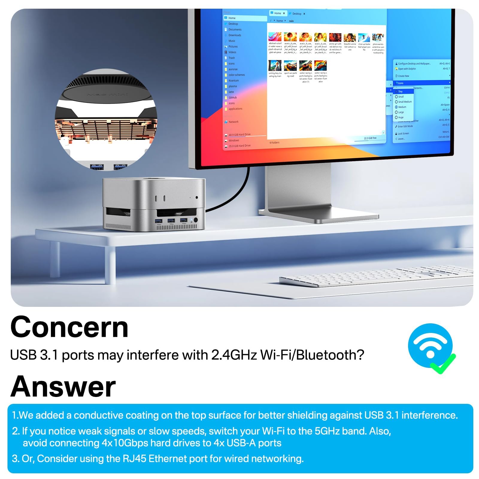 ACASIS Stacja dokująca Mac Mini M4 z podstawą i podwójną zatoką na dysk NVMe SSD, aluminiowy hub HDMI dla Mac mini M4 i M4 Pro 2024, HDMI 4K60Hz, 4 x 10G USB A, PD 30W, SD/TF, obsługuje dyski SSD B+M