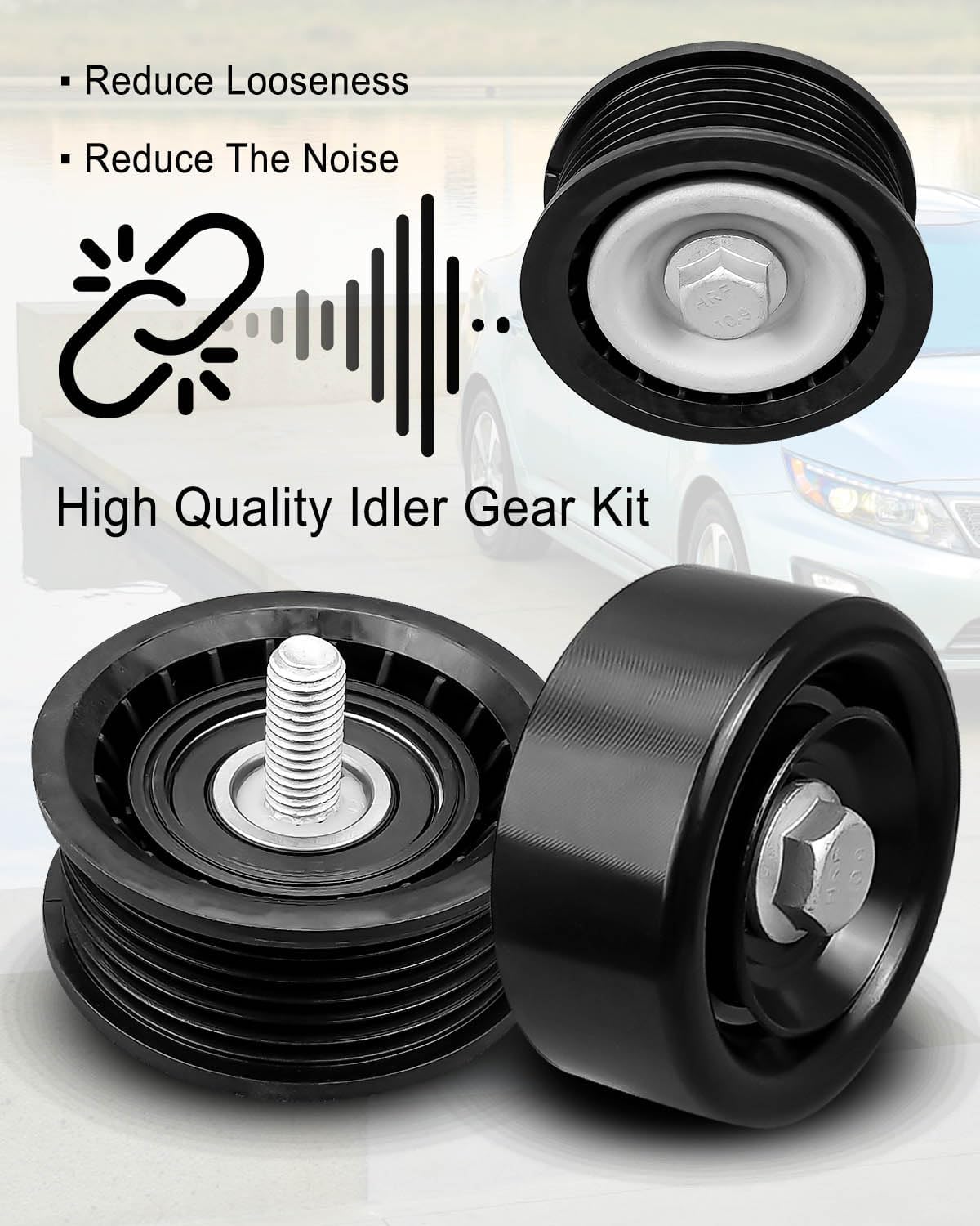 Drive Belt Tensioner Idler Pulley Kit Replace 25287-25110 25288-25001 25281-25000 25212-2G760 Fit for Hyundai Sonata Tucson 2011-2014 Kia Optima Kia Sportage Turbo 2014