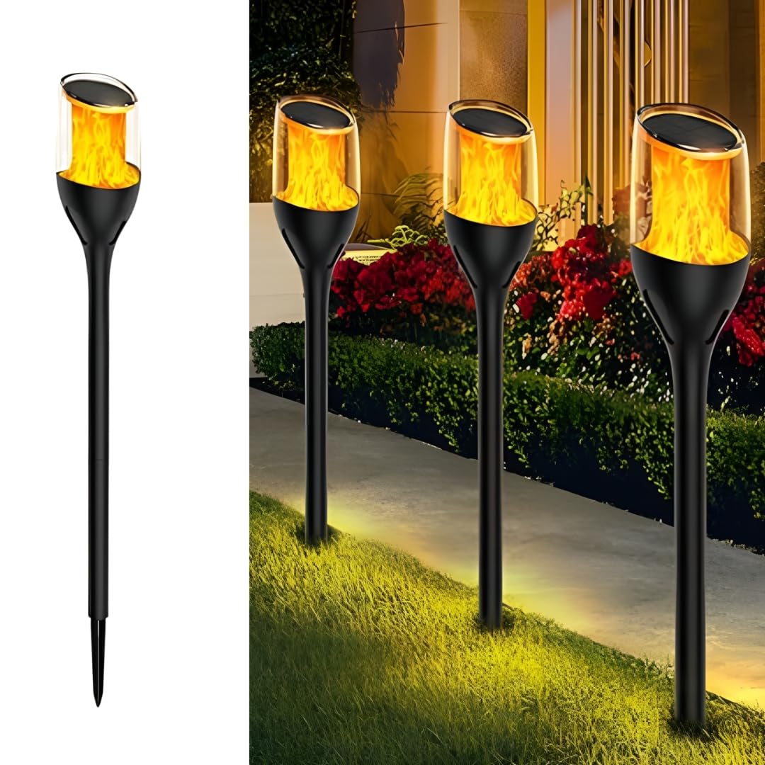 hardoll Solar Light Outdoor 12 LED Flickering Mashaal Flame Light Self Locking Key Switch Garden Pathway Waterproof Lamp(Pack of 1)