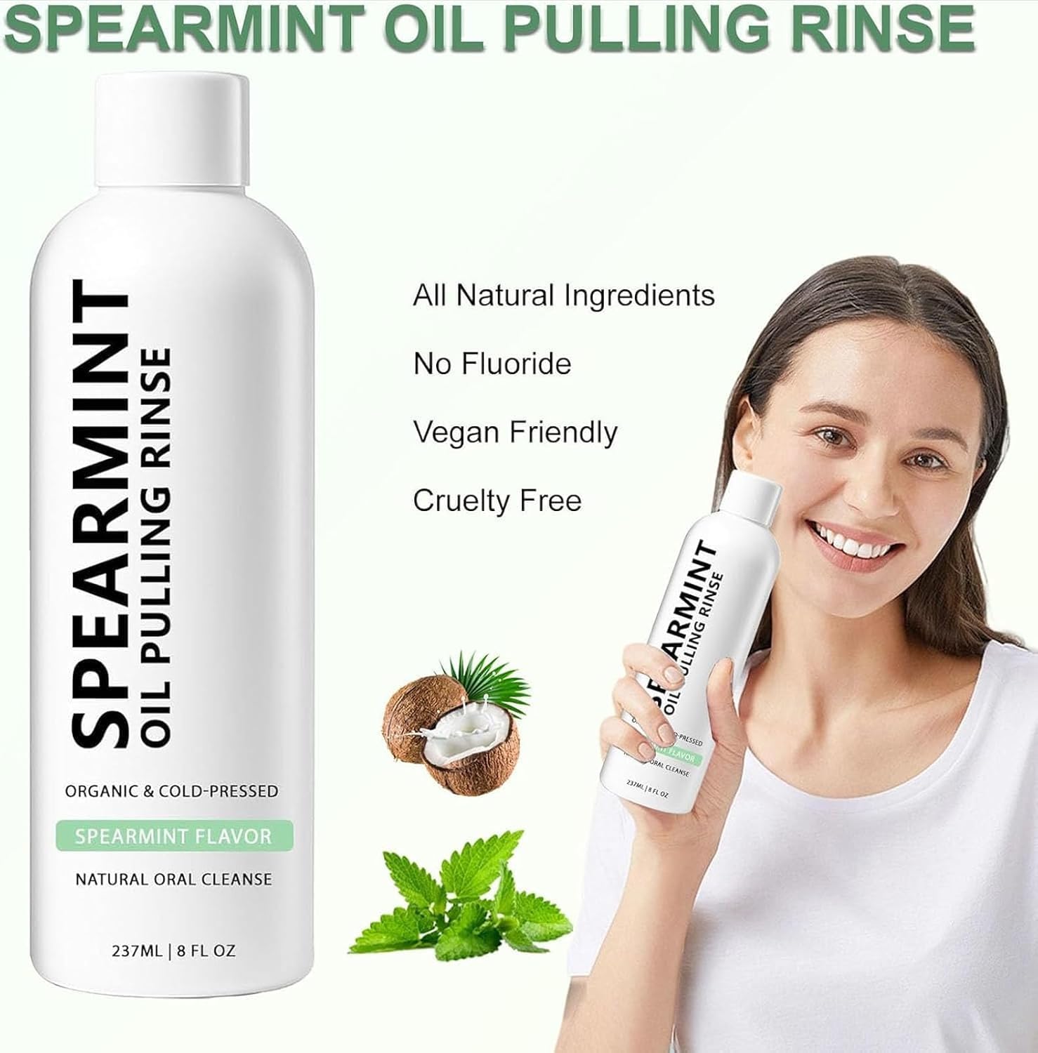 Spearmint Oil Pulling Rinse, Cold-Pressed Coconut Oil for Whitening Teeth, Peppermint Pulling Oil for Teeth and Gums, Pure Mint Mouthwash (2PCS*100ML) - Image 8