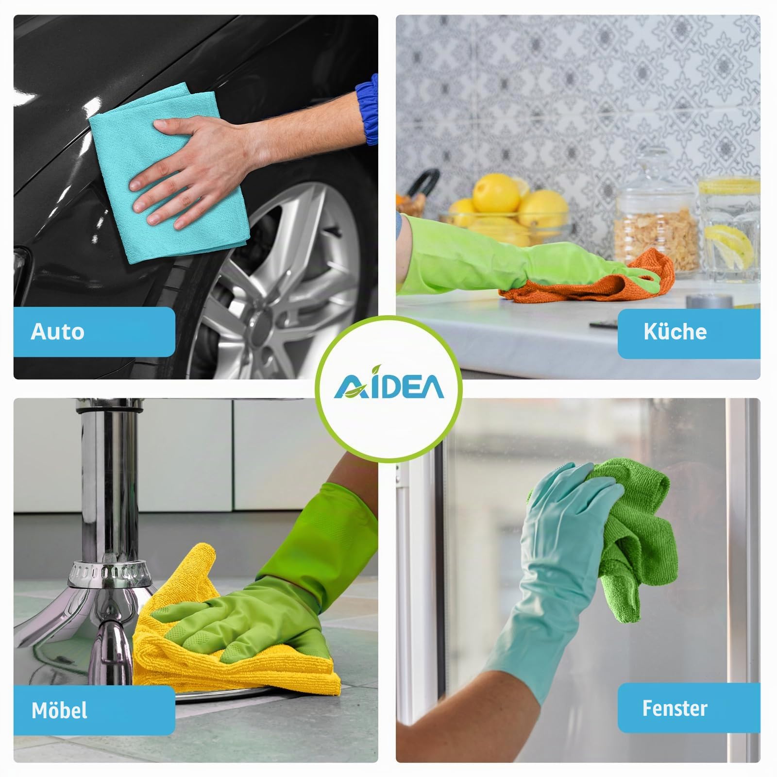 AIDEA Mikrofaser Reinigungstücher Lappen Putztücher Fenster Tücher Mikrofasertücher Geschirrtücher 100 Stück, 30x30cm