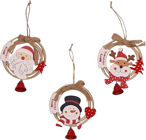 Miniatura 2 de Adorno de Navidad para el hogar, madera, Papá Noel, muñeco de nieve, alce, formas de aro, floral, con campana, árbol de Navidad, muñeco de nieve