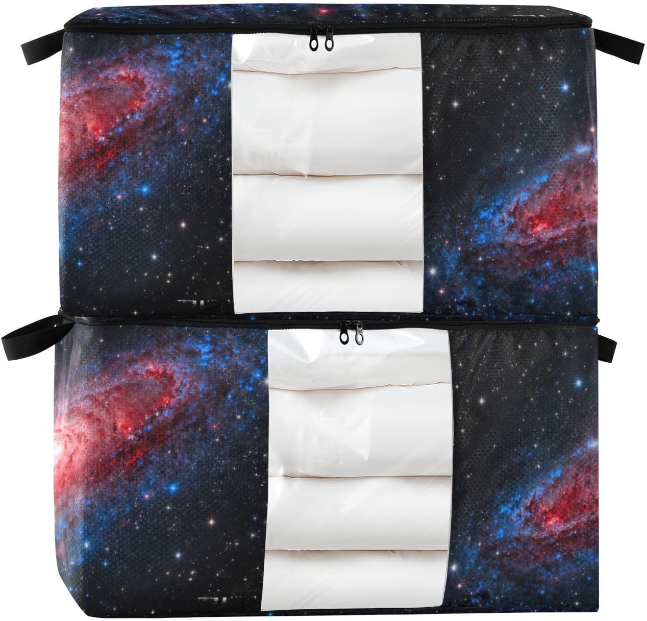 2 Pack Bed Sheet Storage Bags Foldable Red Universe Nebula Organization And Storage Closet Foldable Decorative Boxes With Lids Baskets For Organizing M