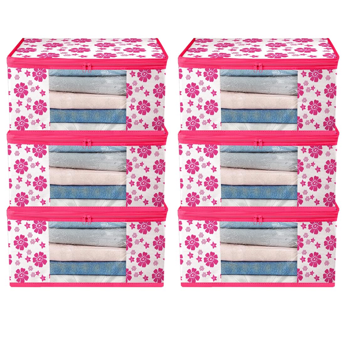 ANKIT INTERNATIONAL Garment Cover Presents Non Woven Floral print Saree Cover Storage Bags for Clothes pack of 6