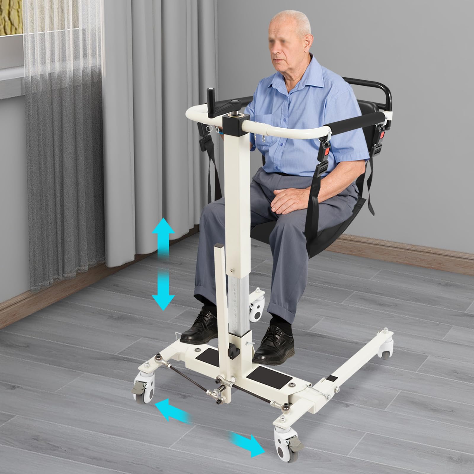Hydraulischer Patientenlifter 120 KG Patientenhebestuhl FüR Zuhause Höhenverstellbarer Transferstuhl Mit 2 Kissen Sitz-Transferhilfe Toilettenstuhl