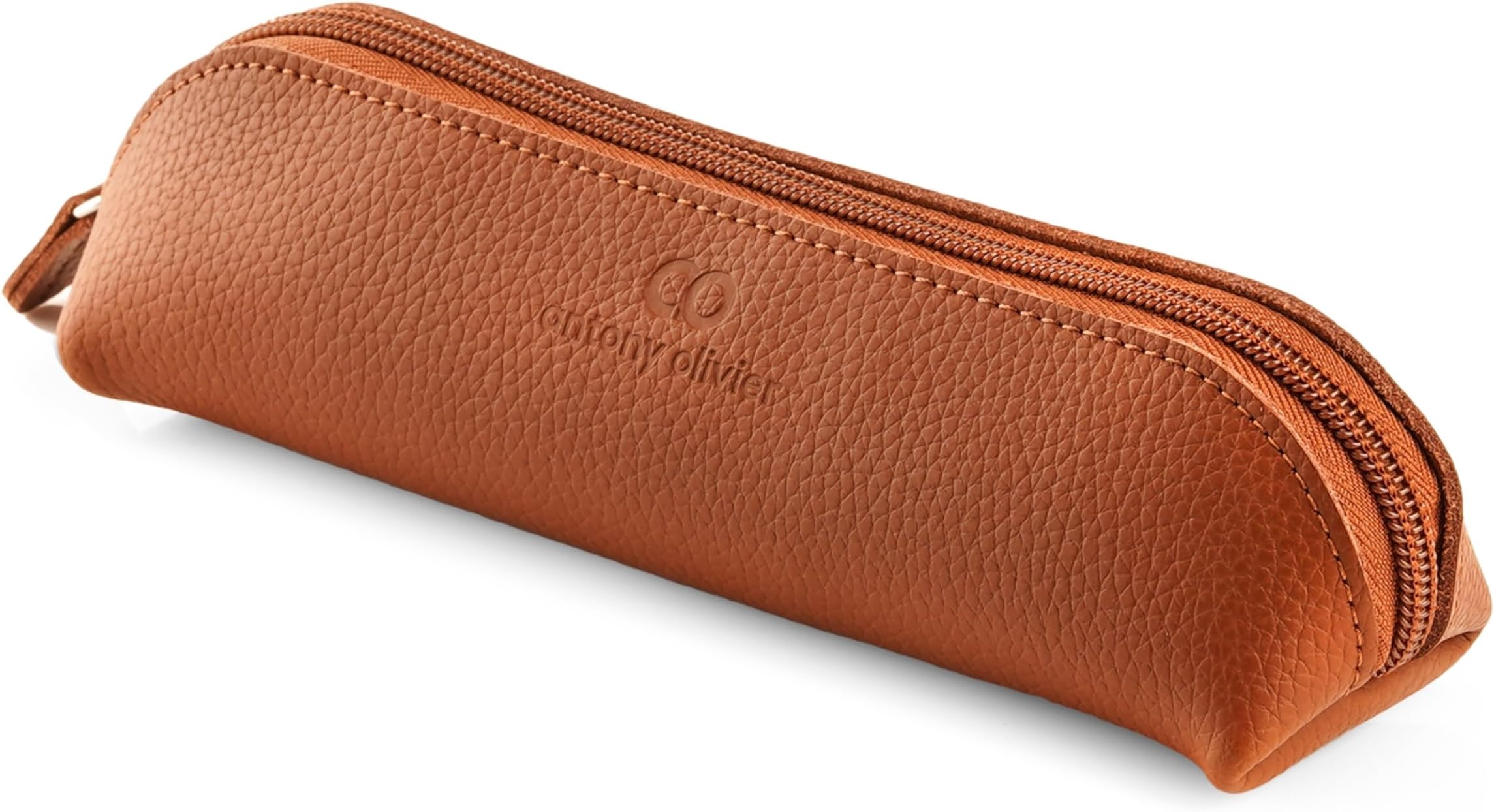 Antony Olivier Leather Pencil Case | Vintage Tan Pouch with Zipper | for Men & Women | Perfect Size for Stationery, Makeup or Art Utensils | FREE Pencil Pin Broach | Packaged in a Kraft Gift Box