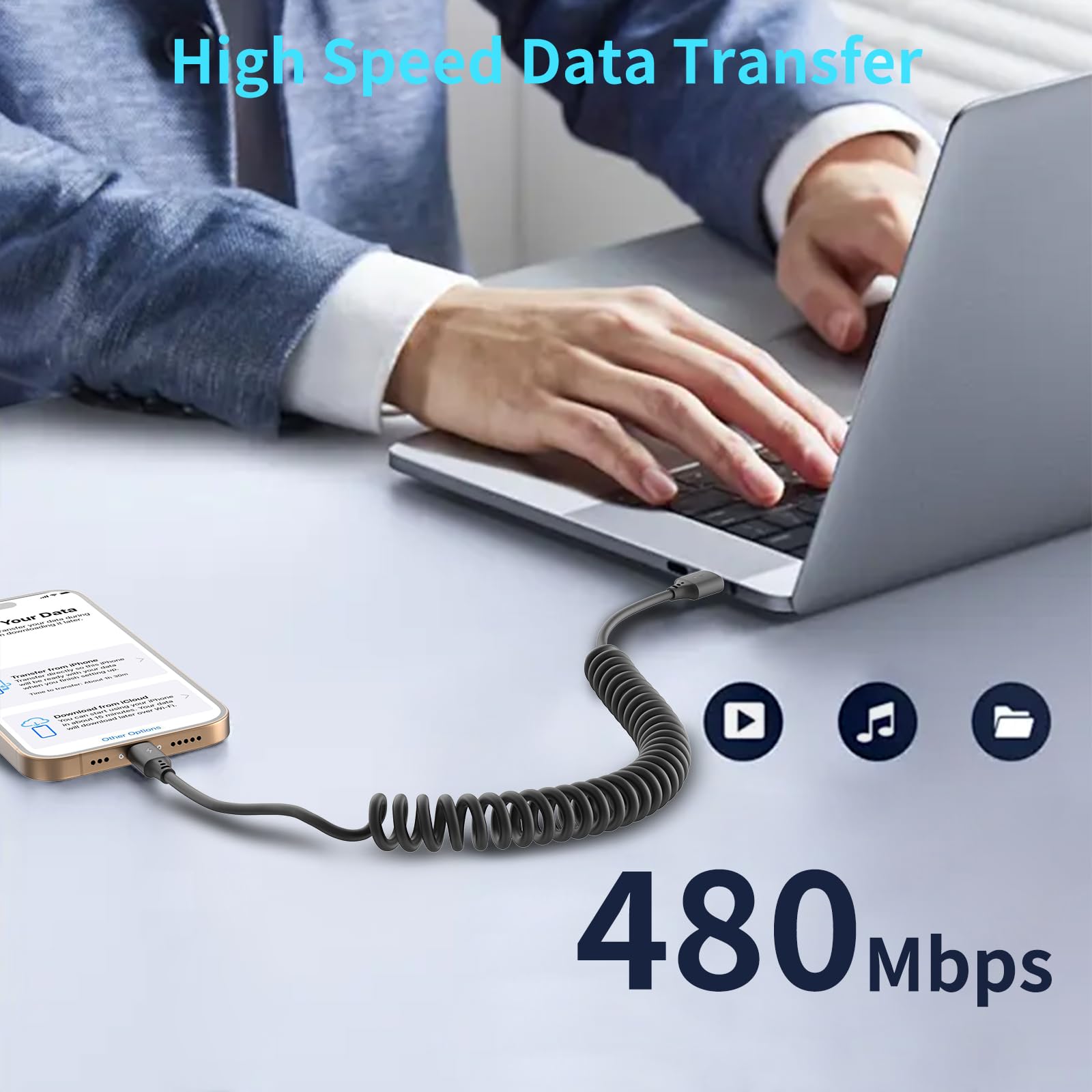 Cavo a spirale da USB a USB C, confezione da 2 pezzi, cavo USB C per auto, cavo elastico USB di tipo C per ricarica rapida, cavo a spirale USB C compatibile con iPhone 16 15, Samsung Galaxy S20 S10