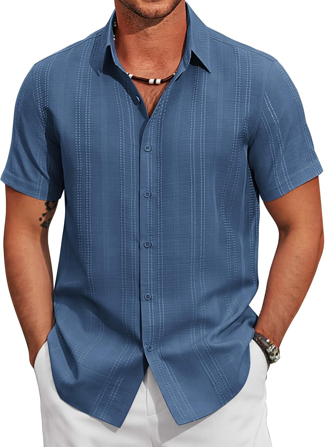 COOFANDY Men's Casual Button Down Shirts Short Sleeve Summer Beach Textured Shirts