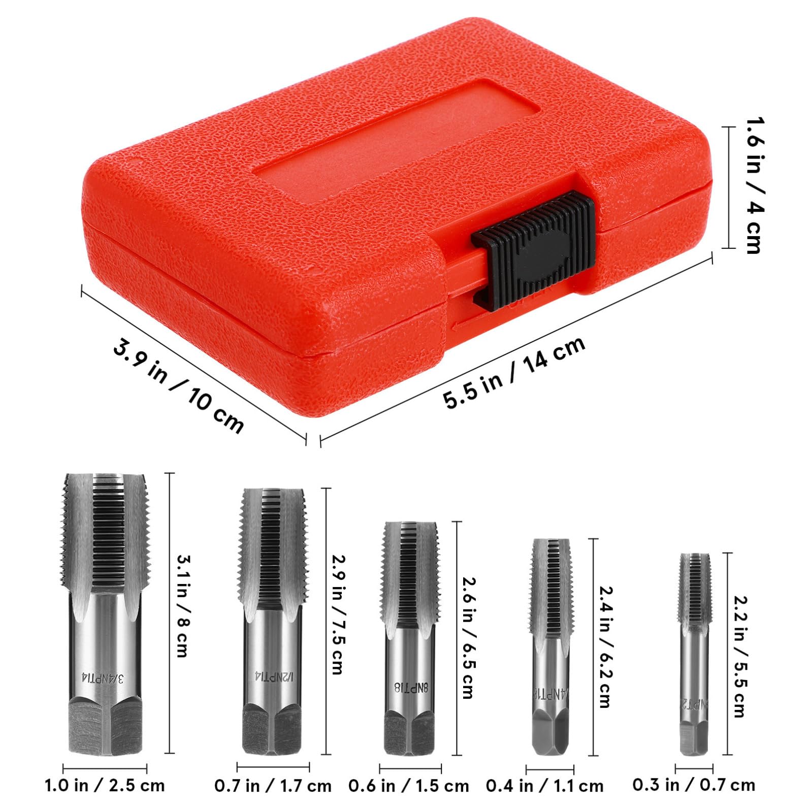 5pezzi Punte Filettate Npt Acciaio Al Carbonio Kit Per Maschiatura Con Diverse Per Idraulica e Manutenzione Meccanica Design Compatto Con Custodia Per Facile Accesso e
