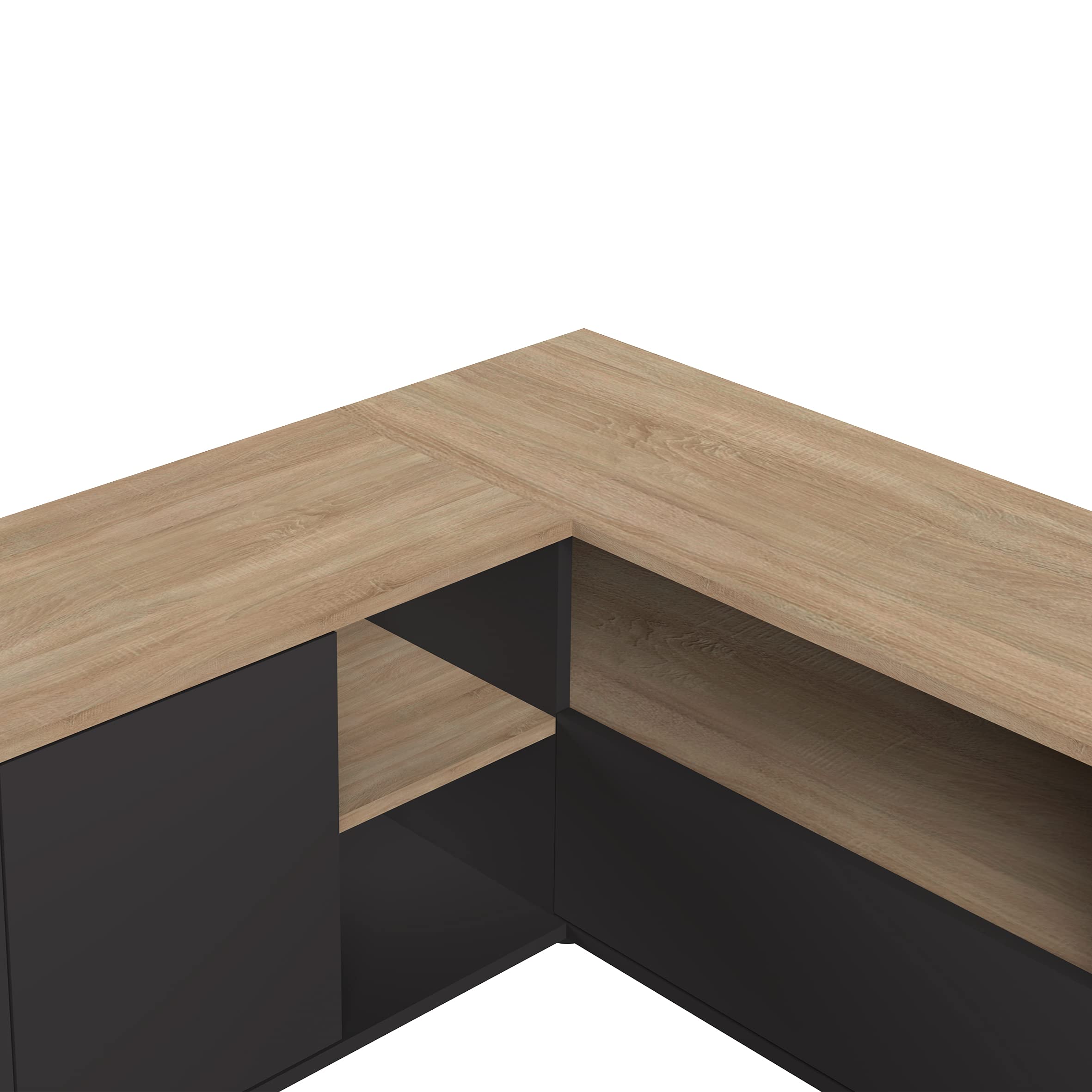 Symbiosis Angle, Tavolino porta tv angolare, Nero e Rovere Naturale 90x90x45 cm