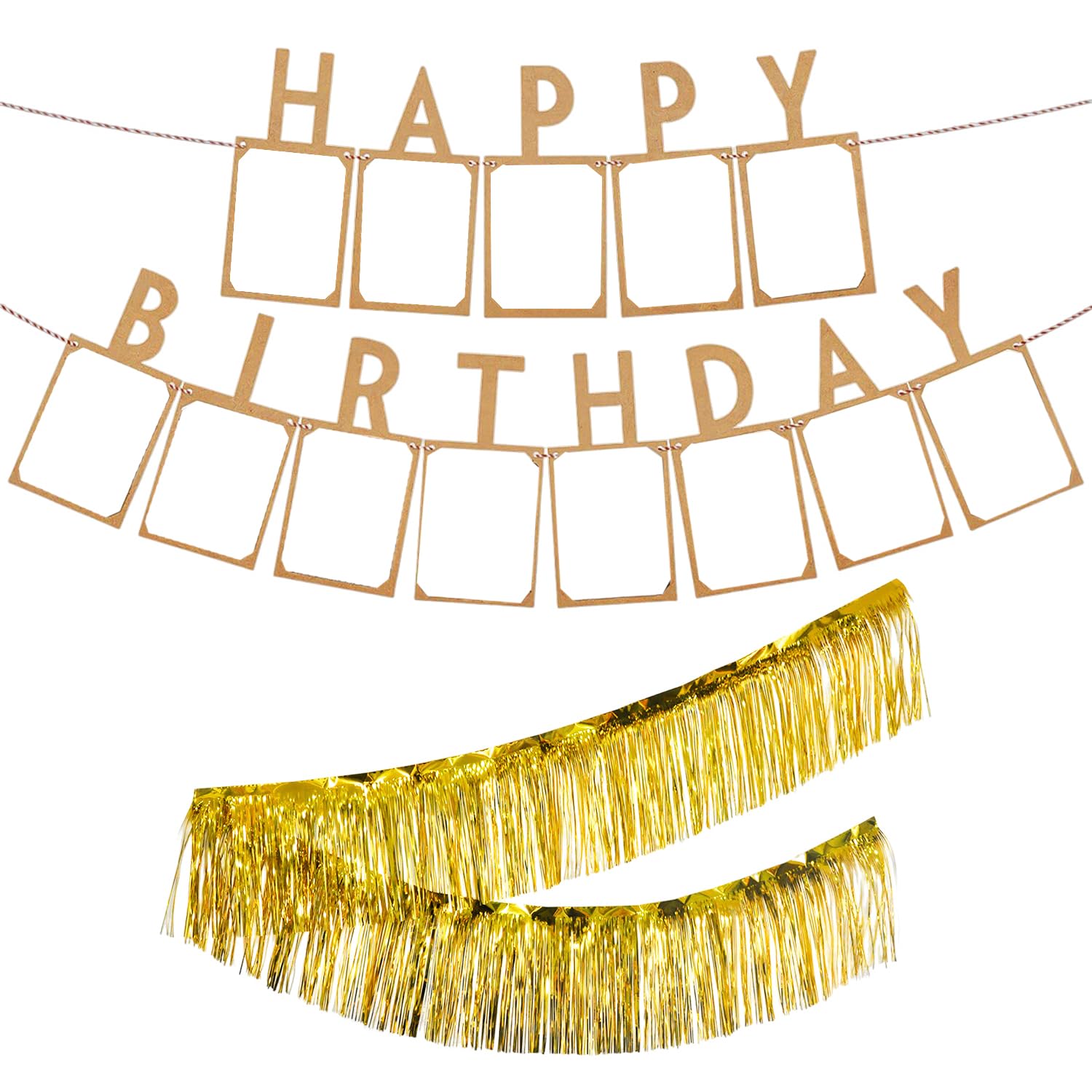Rnskfg Kraft Paper 1 Photo Frame Flag And 1 Tassel Hanging Ornament, Birthday Party Decorations, Baby Photo Props, Photo Wall Layout Accessories.