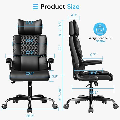 Miniatura 2 de Sytas Silla ergonómica de oficina ejecutiva con reposacabezas ajustable, silla de escritorio de piel sintética, silla giratoria de respaldo alto