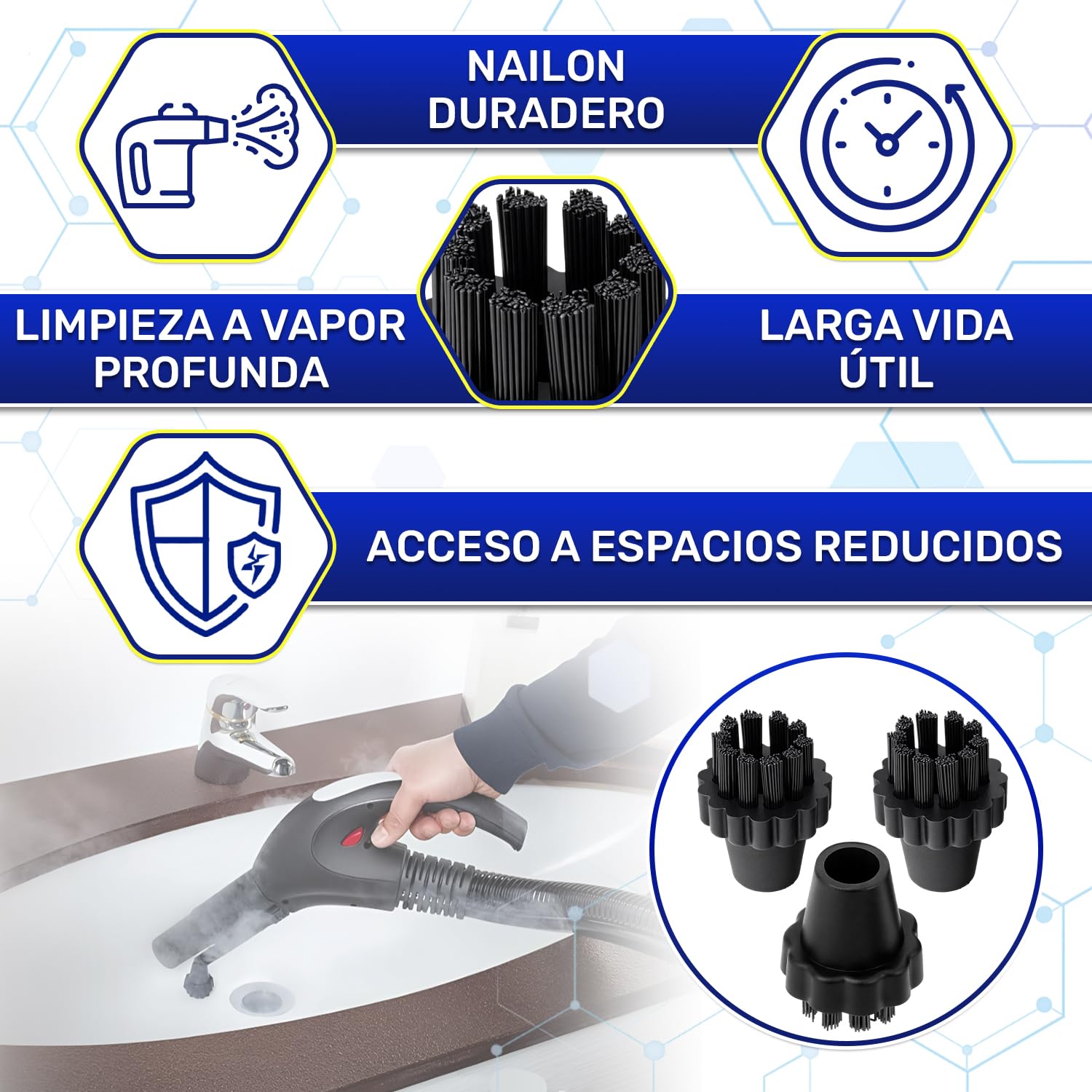 Cepillo Limpiador Redondo 3 Piezas para Polti Vaporetto