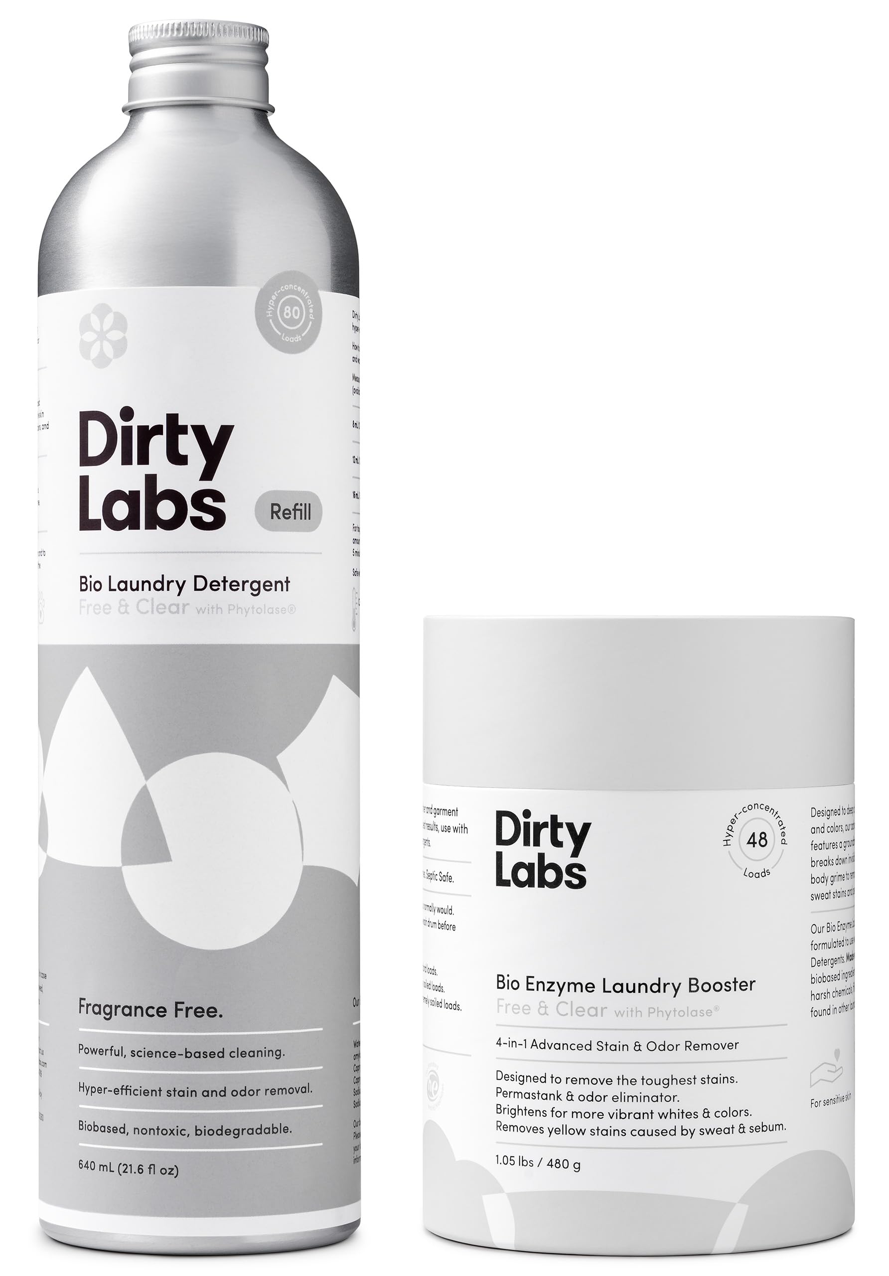 Dirty LabsUnscented Sustainable Set | Free & Clear 80 Loads & Bio-Enzyme Booster | Hyper-Concentrated | High Efficiency & Standard Machine Washing | Nontoxic, Biodegradable