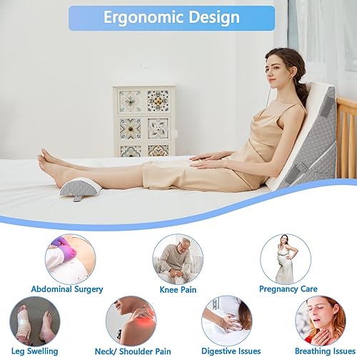 Miniatura 2 de YIHATA Almohada de cuña de cama para dormir, juego de almohada de cuña de espuma viscoelástica para poscirugía, almohada triangular ajustable de 12