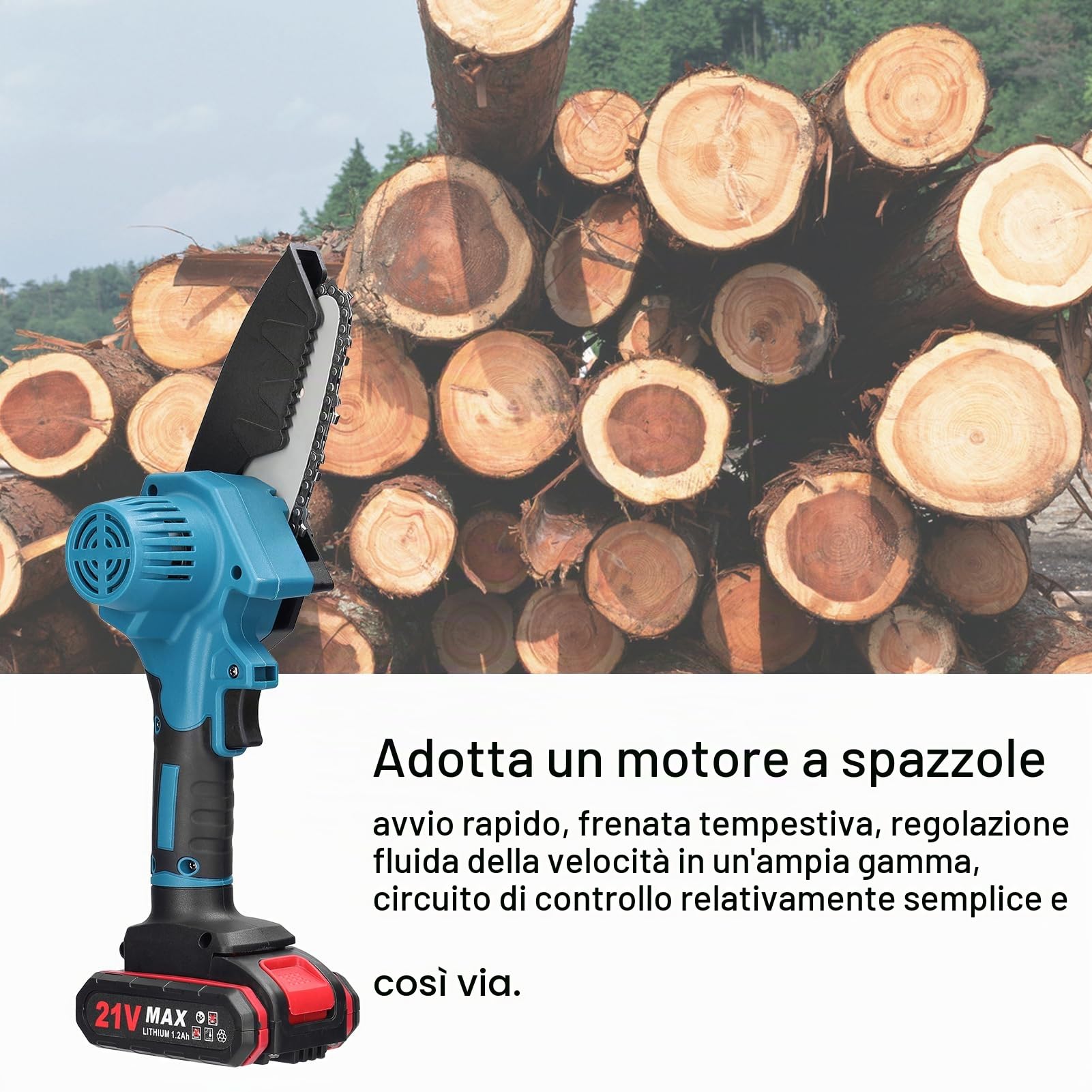 Mingzhe Motosega a Batteria, Seghe Elettriche Portatili da Potatura da 21 V 4 Pollici Piccola Motosega per Spaccare il Legno per Frutteto Giardino (2 batterie)