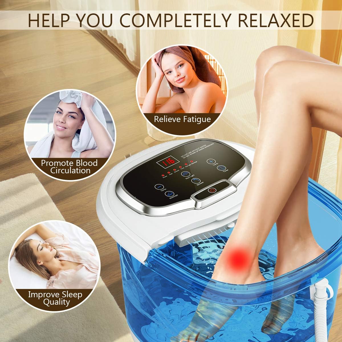 Giantex Foot Spa Bath Massager w/Heat, Adjustable Water Jets, Motorized Shiatsu Massage Balls & 2 Maize Rollers, Time & Temper Control, LED Display, Home Pedicure Foot Bath Tub (Navy Blue) : Beauty & Personal Care