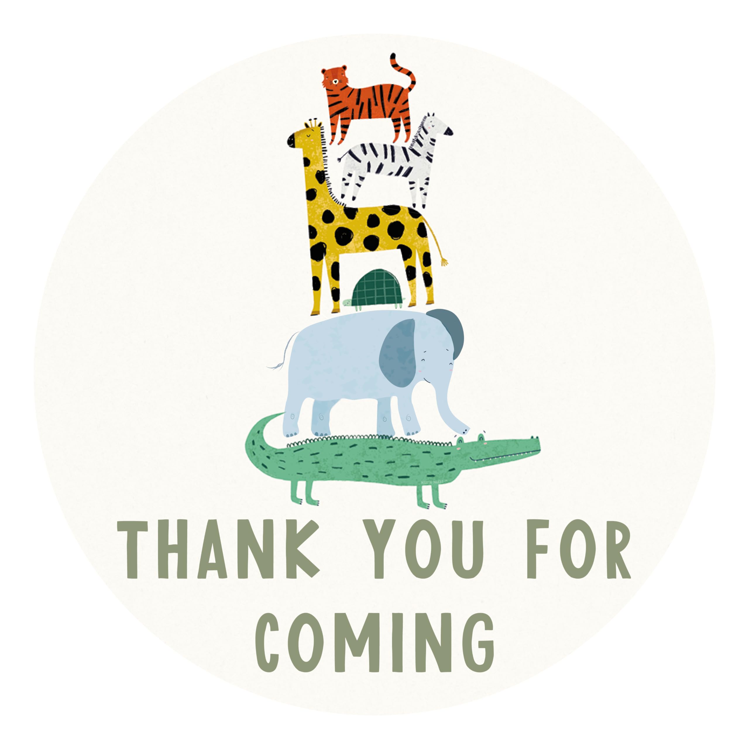 Manta Makes Thank You for Coming to My Party Stickers for Party Bags, 35 x 37mm Round Thank You Stickers for Party Bags, Thank You for Coming to My Party Bag Stickers Sheet (Safari)