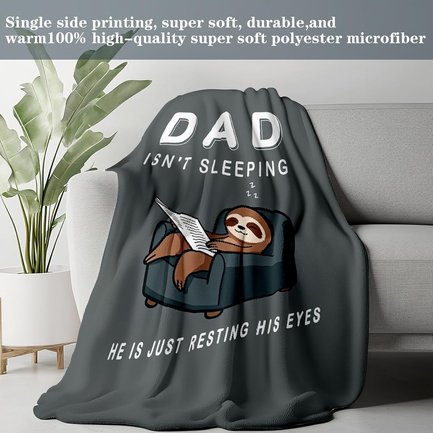 Funny Dad Blanket, Dad is Not Sleeping Sloth Blanket, Dads Birthday Gifts for Fathers Day from Daughter Son, Super Soft Throws Blanket for Couch Bed Home Decor 60"x50" - Image 3