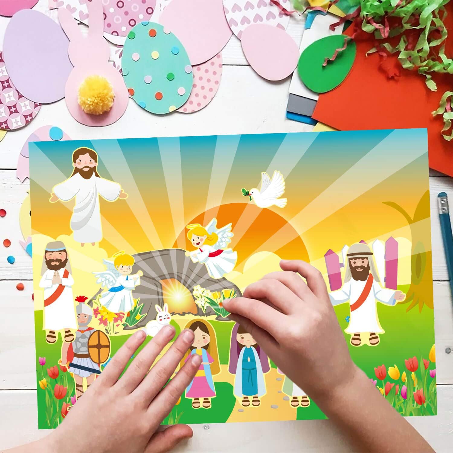 12 Sets He Lives Sticker Scenes Make an Easter Resurrection Stickers for Kids Activities Games Bible Games Religious Education Activities DIY Crafts