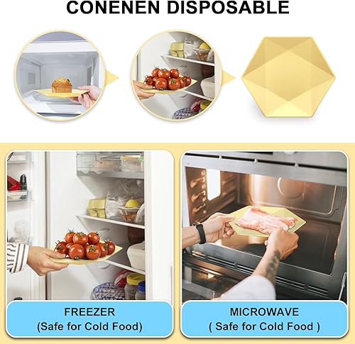 Miniatura 5 de 30 platos de papel desechables, platos de ensalada amarillos hexagonales de 8 pulgadas, platos de papel de postre 100% biodegradables para