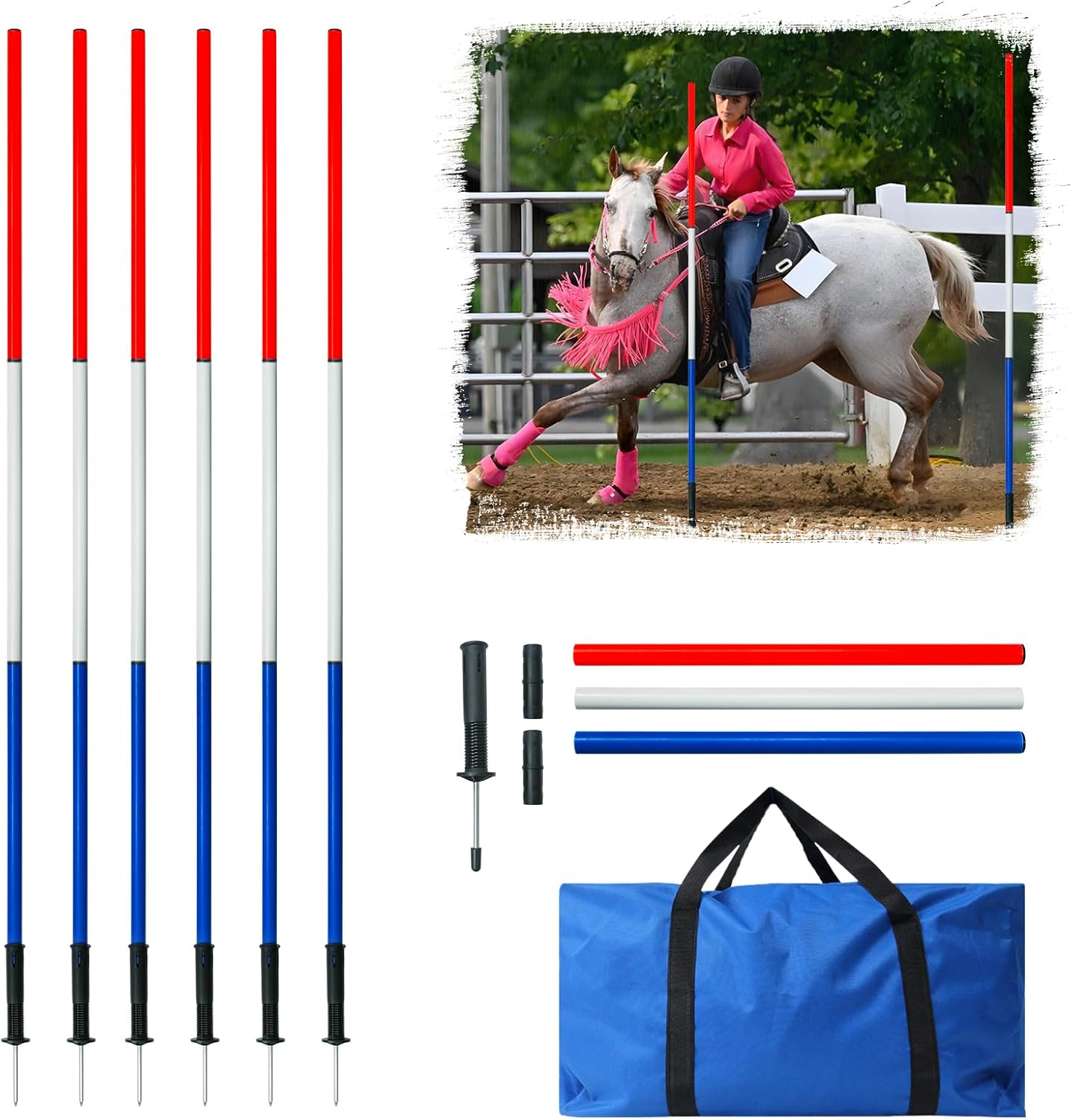 6 Pcs 6FT Pole Bending Poles for Horses, Adjustable Equestrian Sports Training Equipment for Horses